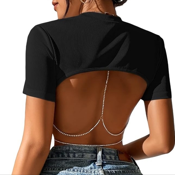 SHEIN Rhinestone Sexy Backless Crop Top - Picture 1 of 7